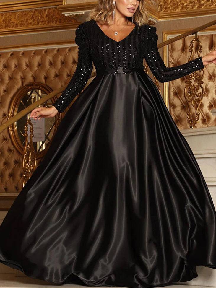 Elegant Sequined Satin Dress - ECHOINE