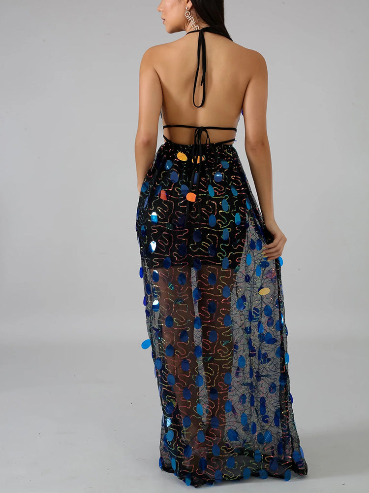 Backless Strappy Sequin Dress - ECHOINE