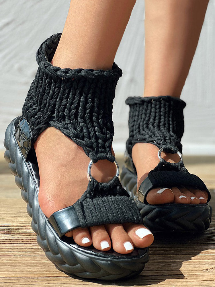 Braided Knit O-Ring Platform Sandals - ECHOINE