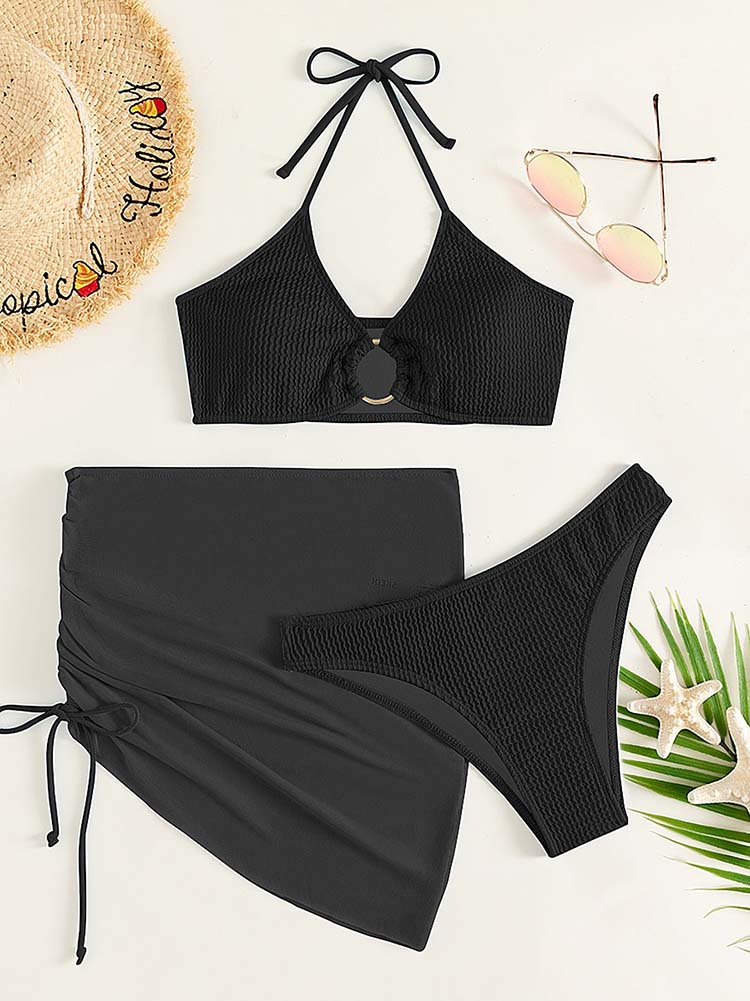 3pack Halter Bikini Swimsuit & Beach Skirt - ECHOINE