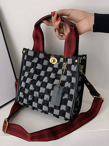 Denim Checkerboard Tote Bag - ECHOINE