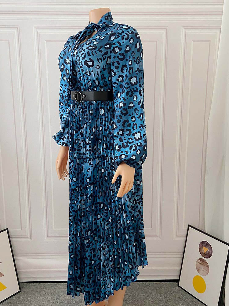 Leopard Print Bowknot Pleated Dress - ECHOINE
