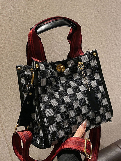 Denim Checkerboard Tote Bag - ECHOINE