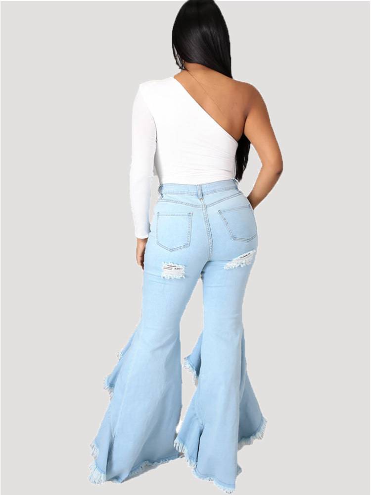 Solid Asymmetrical High Waist Jeans - ECHOINE