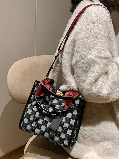 Denim Checkerboard Tote Bag - ECHOINE