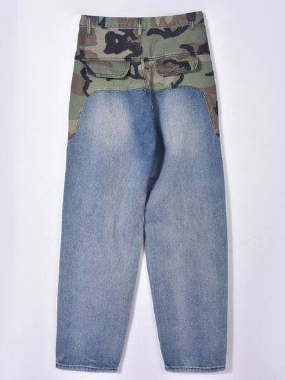 Cargo Camouflage Patchwork Jeans - ECHOINE