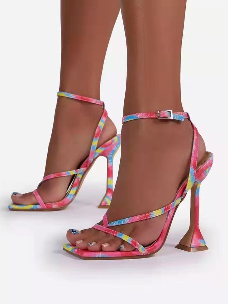 Colorful Printed Square-toe Sandals - ECHOINE