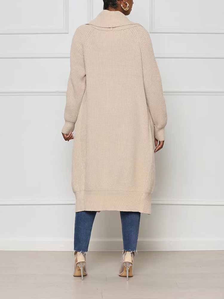 Knitted Solid Open Front Cardigan - ECHOINE