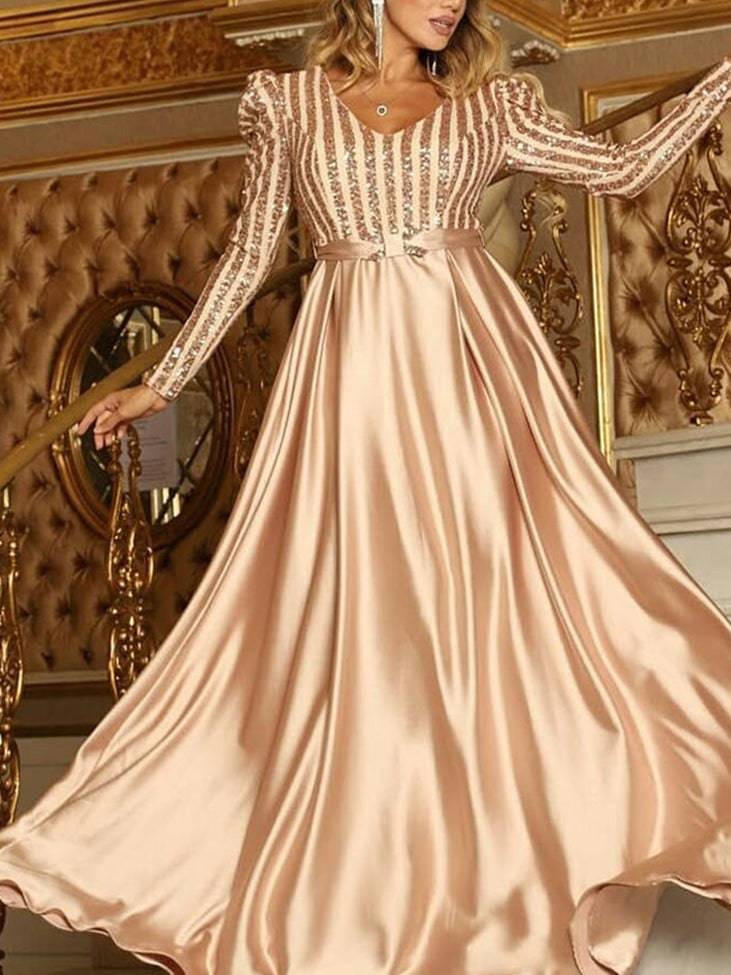Elegant Sequined Satin Dress - ECHOINE