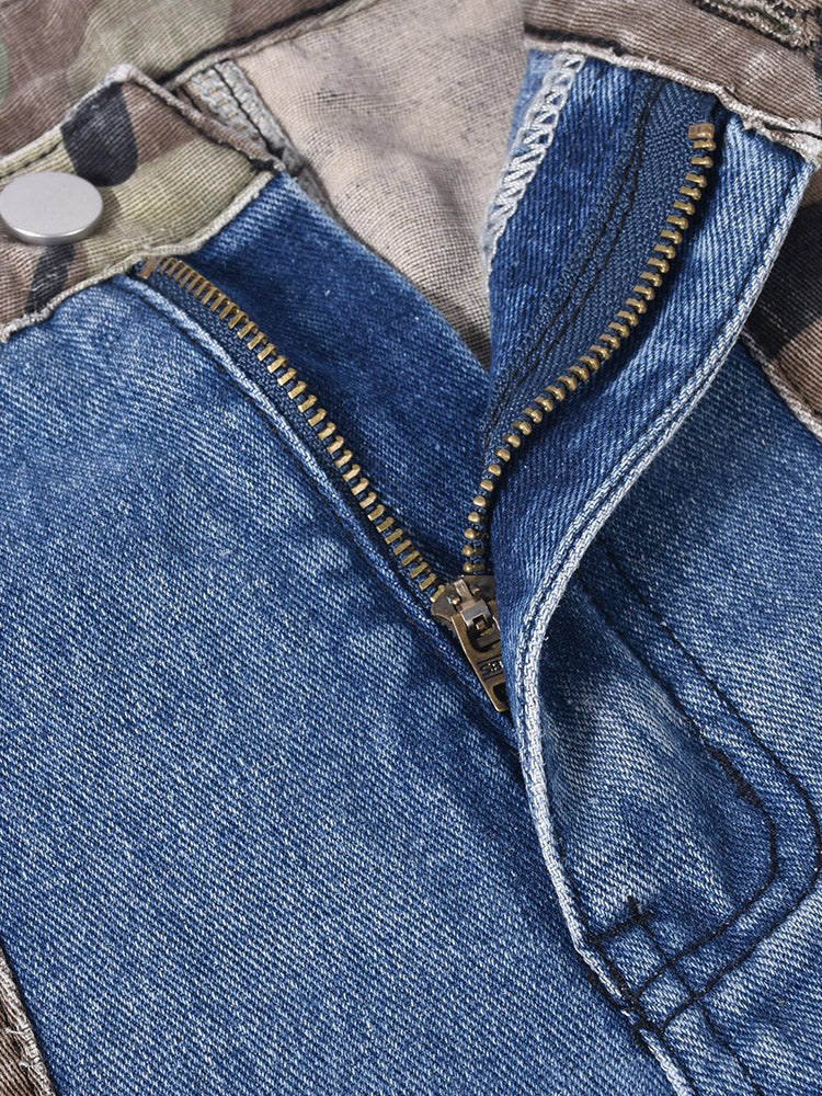 Cargo Camouflage Patchwork Jeans - ECHOINE