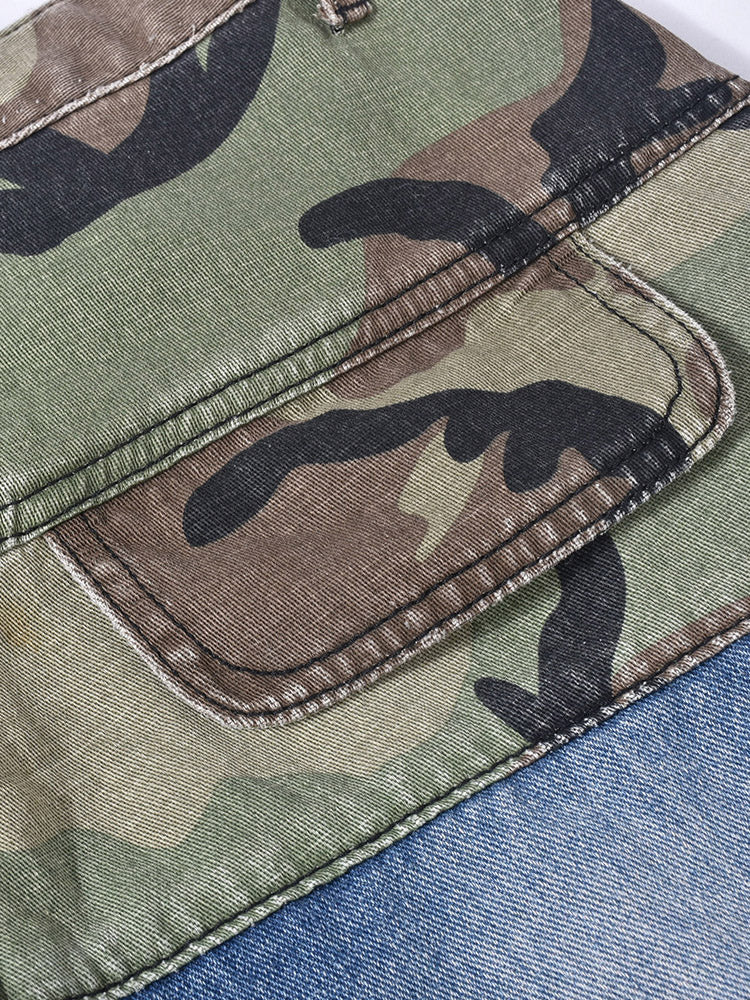 Cargo Camouflage Patchwork Jeans - ECHOINE