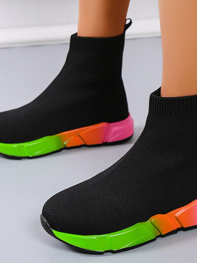 Color Block Knitted Platform Boots - ECHOINE