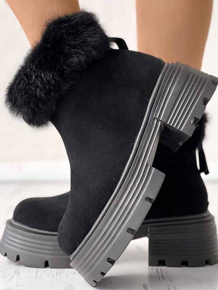 Furry Trim Lined Snow Boots - ECHOINE