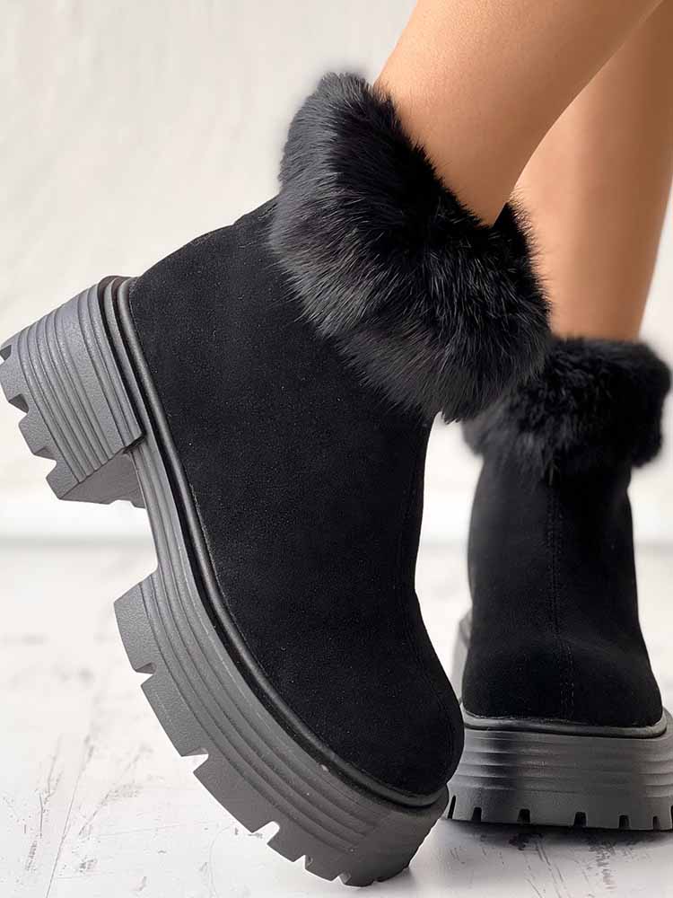 Furry Trim Lined Snow Boots - ECHOINE