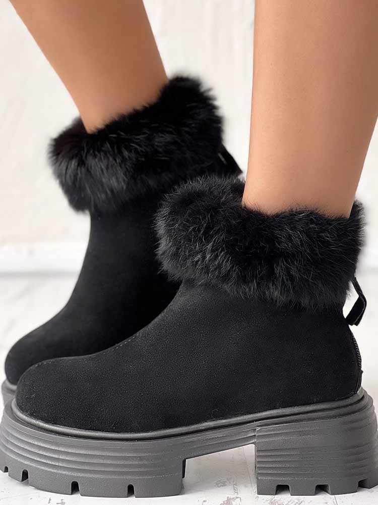 Furry Trim Lined Snow Boots - ECHOINE