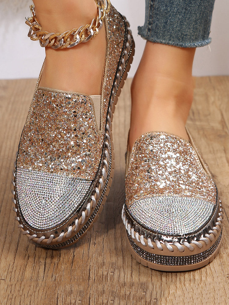 Rhinestone Sequin Slip-on Loafer Shoes - ECHOINE