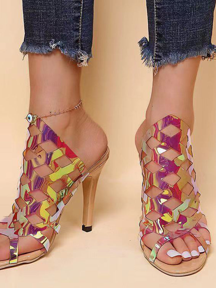 Colorful Sequins High Heel Sandals - ECHOINE