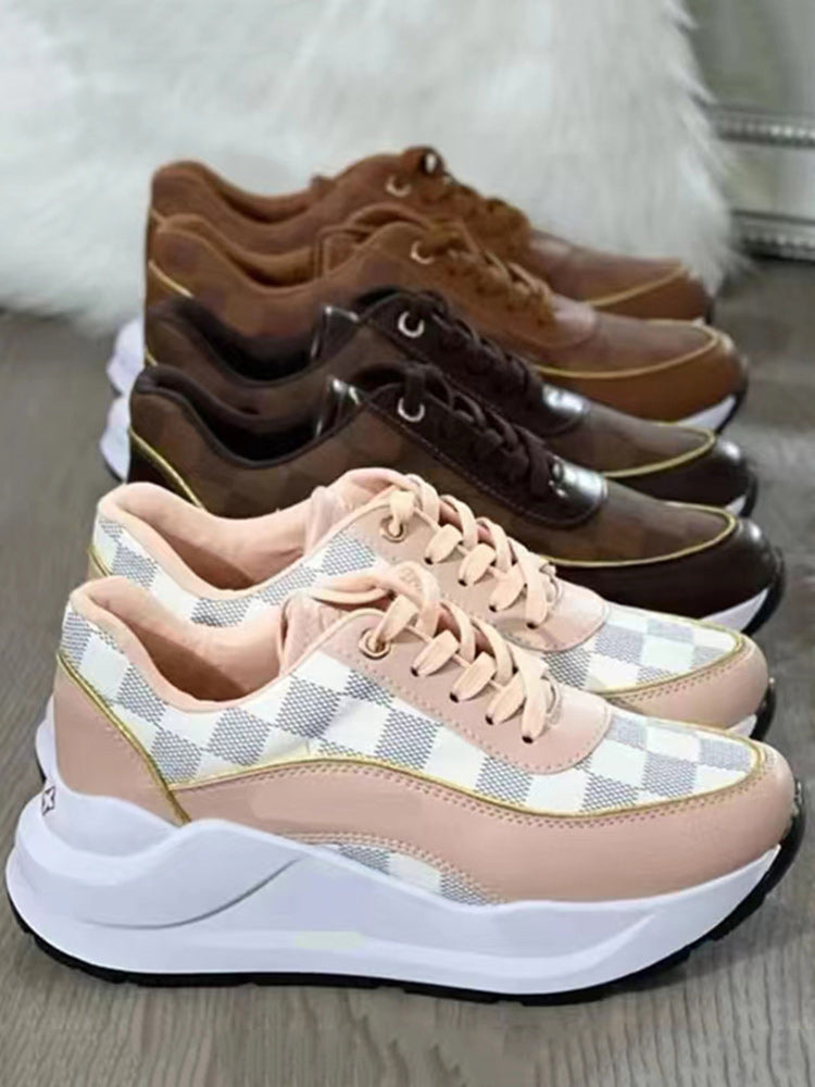 Plaid Colorblock Lace-up Muffin Sneakers - ECHOINE