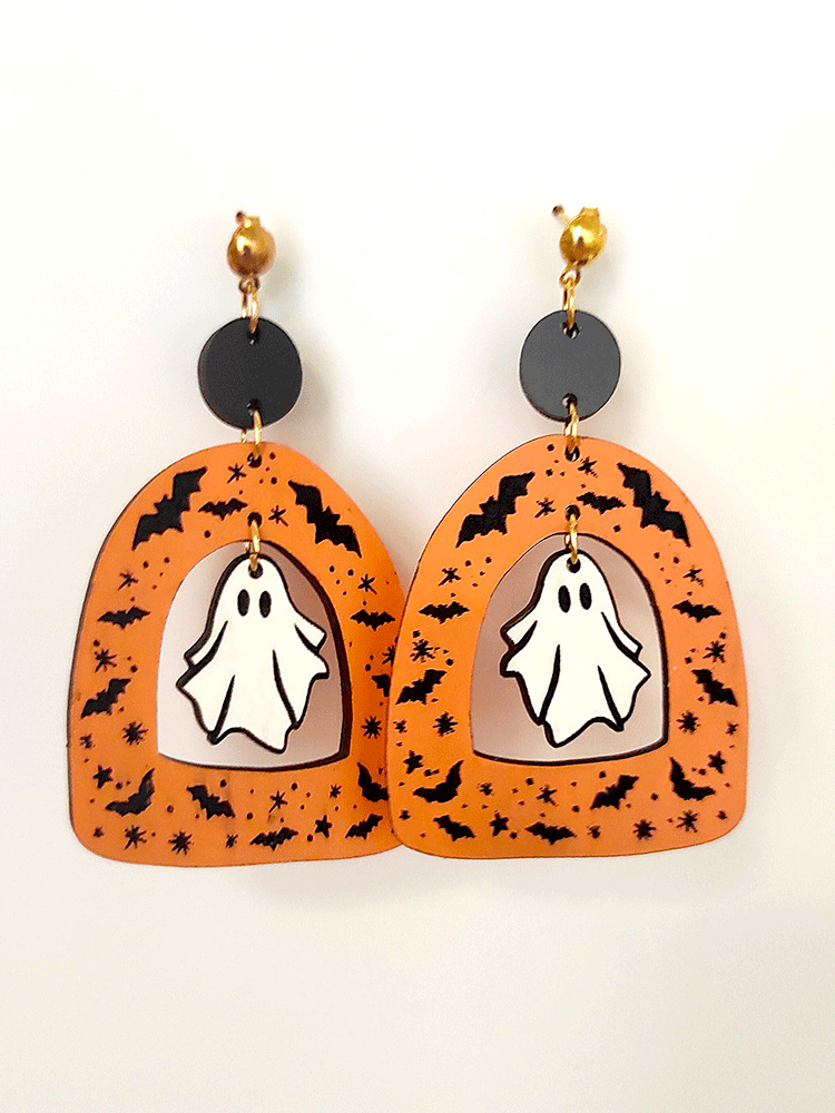 Halloween Wooden Ghost Dangle Earrings - ECHOINE