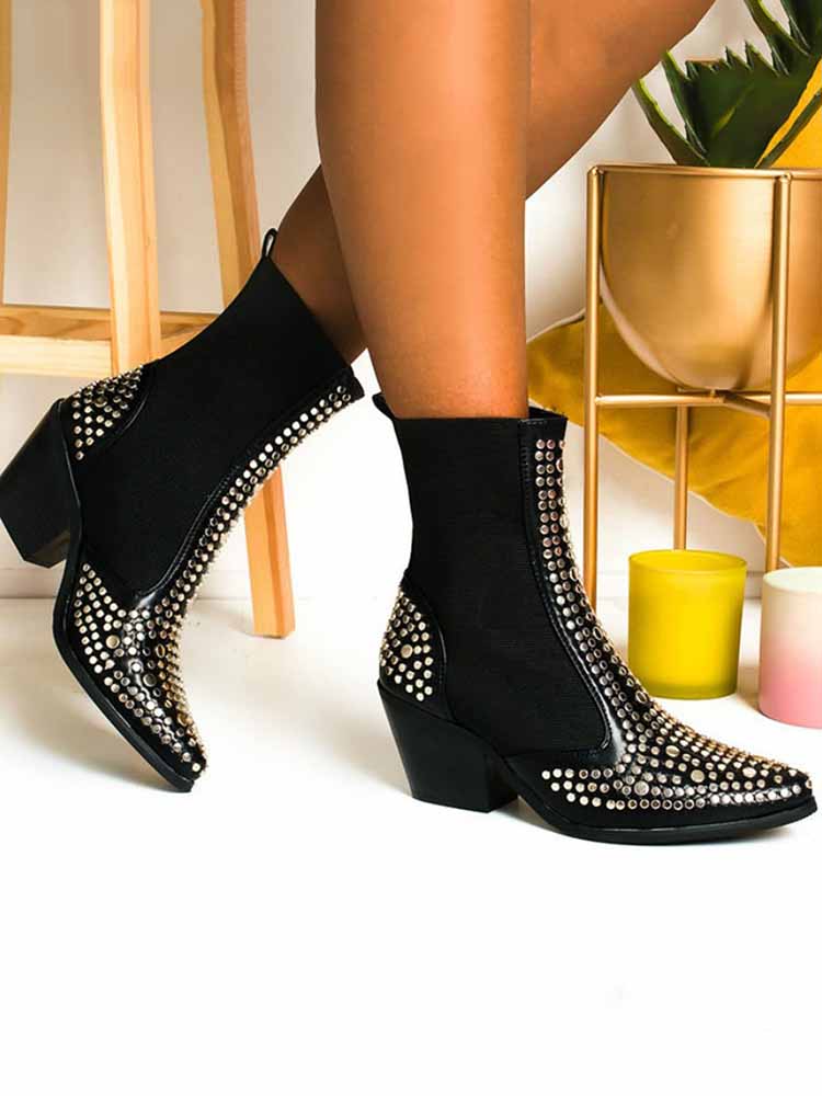 Studded Pointed Toe Booties - ECHOINE