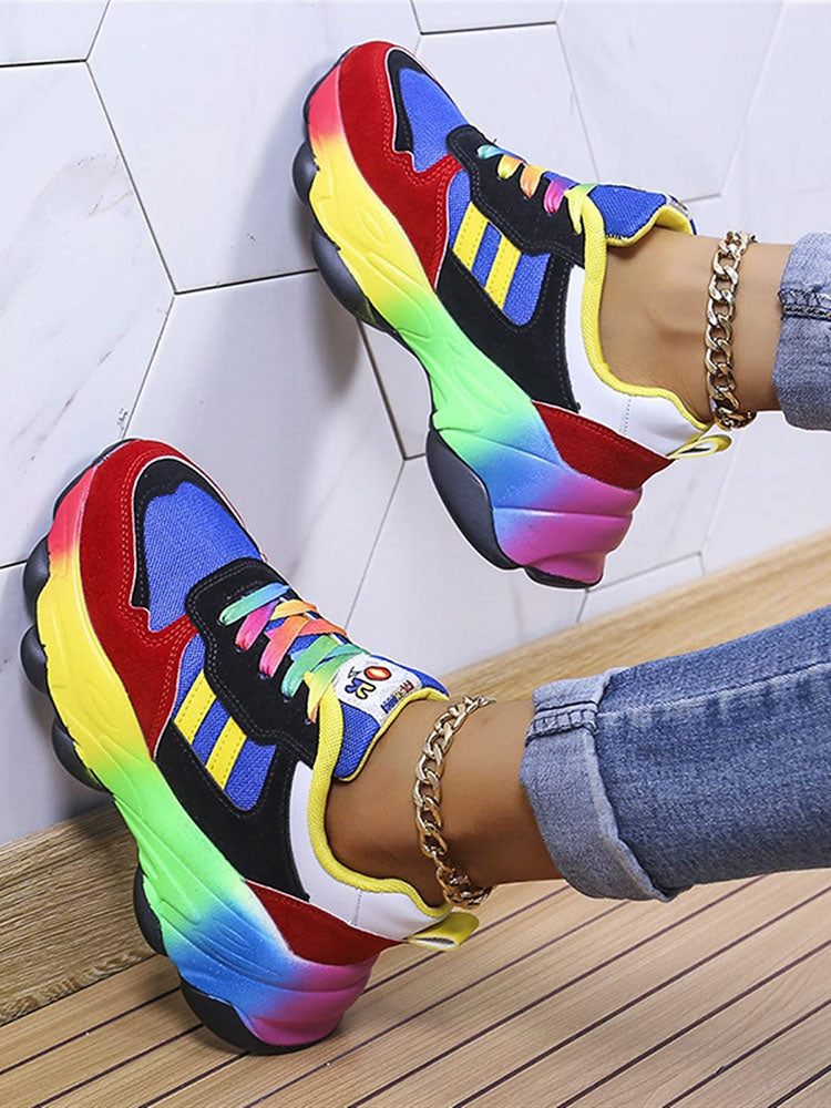 Rainbow Casual Lace-up Sneakers - ECHOINE