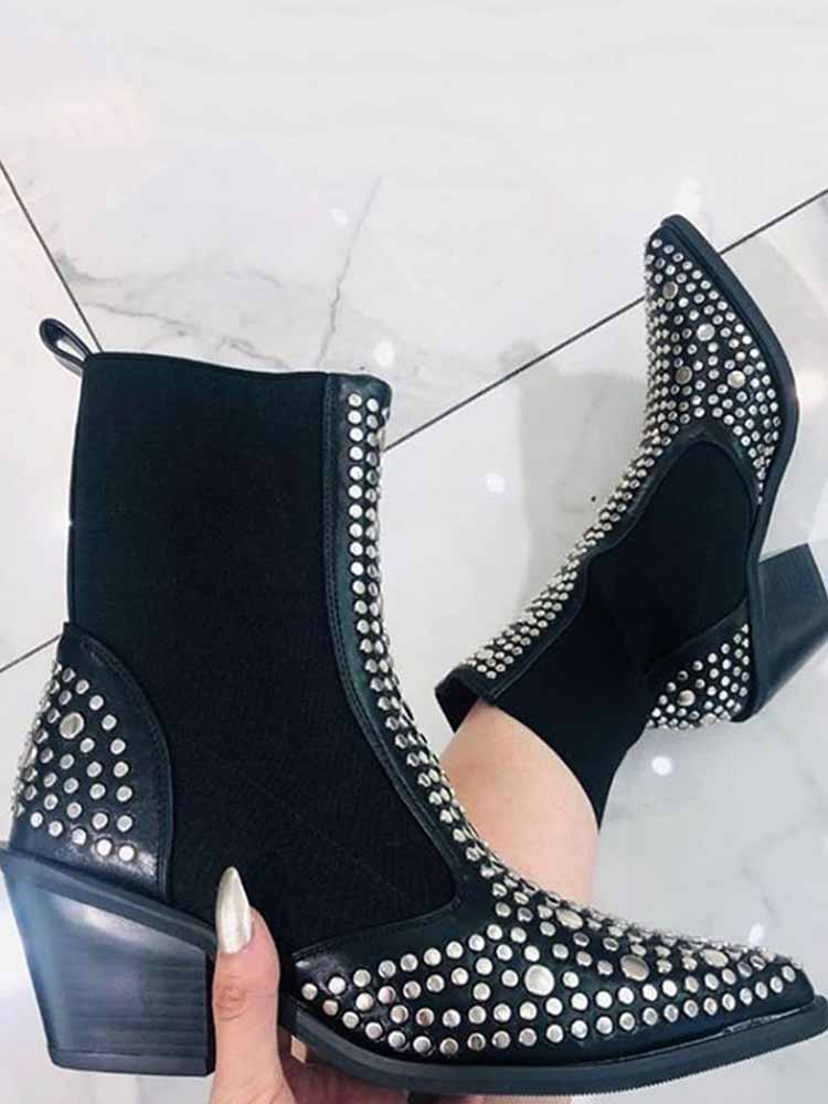 Studded Pointed Toe Booties - ECHOINE