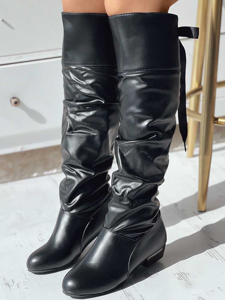 Lace Up Detail Leather Boots - ECHOINE