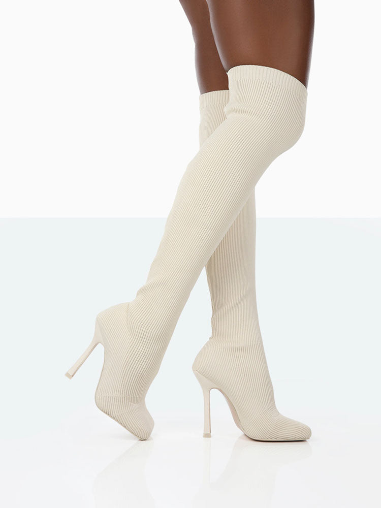 Knitted Square Toe Over The Knee Boot - ECHOINE