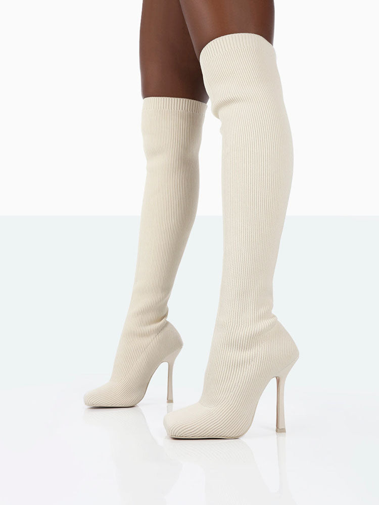 Knitted Square Toe Over The Knee Boot - ECHOINE