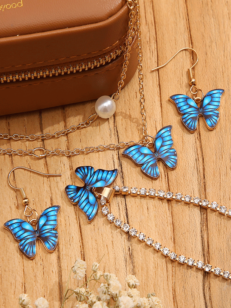 4 PC Blue Butterfly Jewelry - ECHOINE