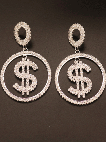 Dollar Shape Rhinestone Drop Earrings - ECHOINE