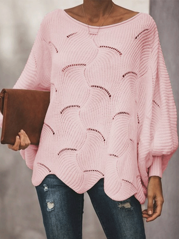 Batwing Sleeve Hollow Knitted Pullover Top - ECHOINE