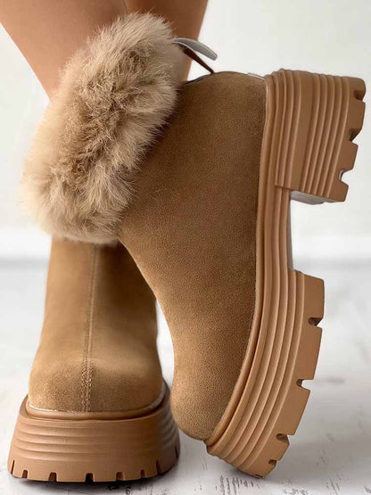 Furry Trim Lined Snow Boots - ECHOINE