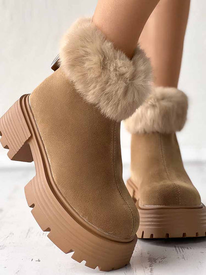 Furry Trim Lined Snow Boots - ECHOINE