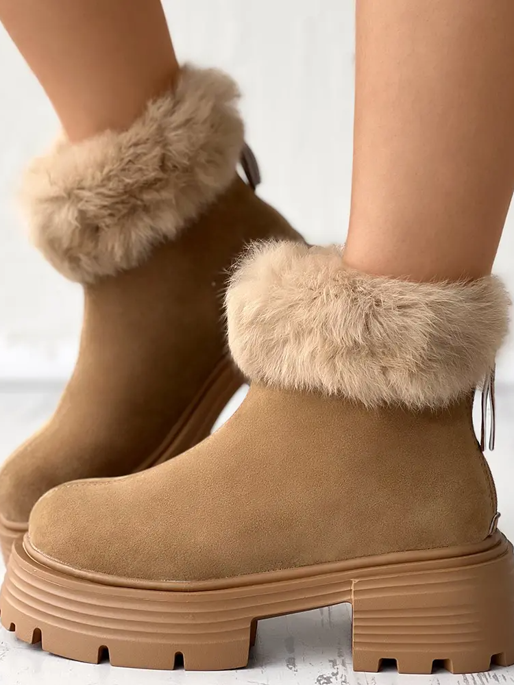 Furry Trim Lined Snow Boots - ECHOINE