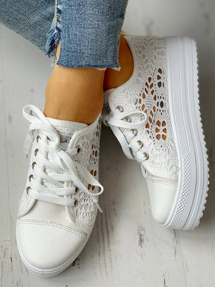 Eyelet Hollow Out Sneakers - ECHOINE