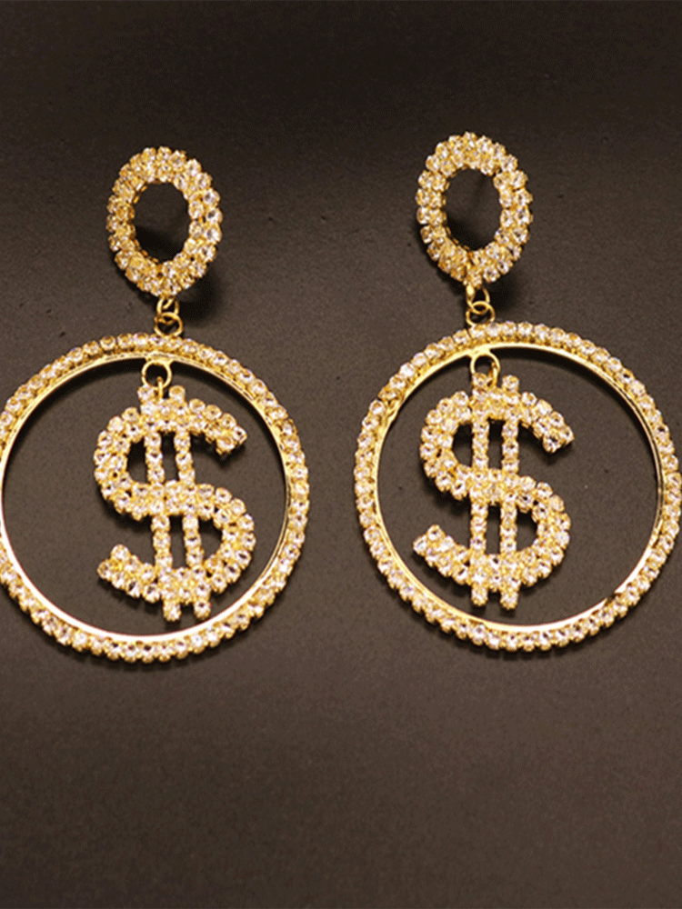 Dollar Shape Rhinestone Drop Earrings - ECHOINE