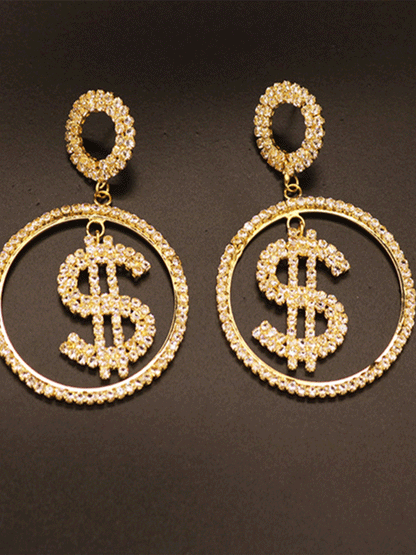 Dollar Shape Rhinestone Drop Earrings - ECHOINE