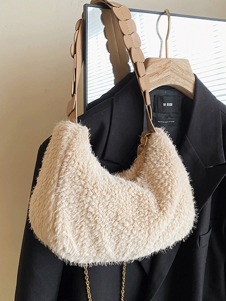 Fur Zip Up Shoulder Bag - ECHOINE