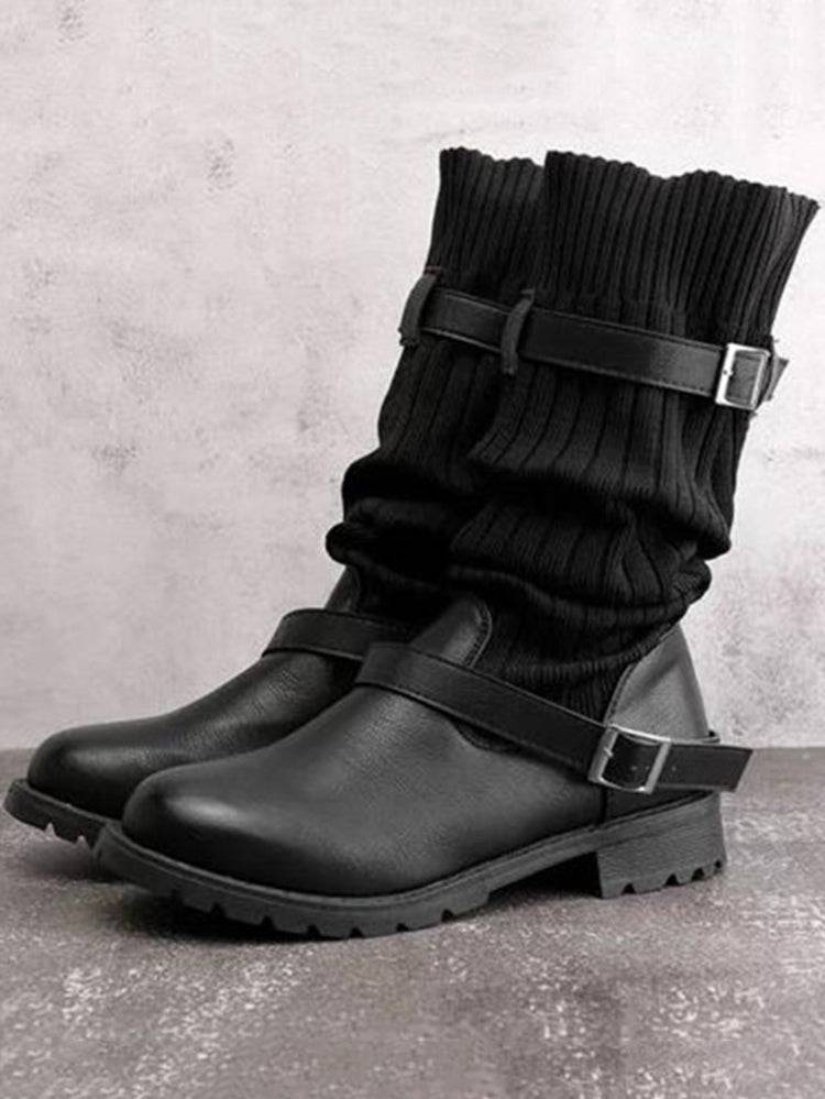 Knit Adjustable Buckle Boots - ECHOINE