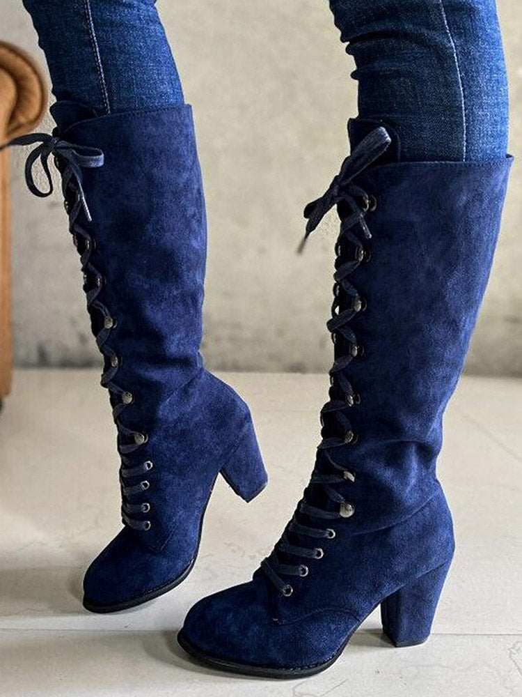 Suede Lace-Up Knee Boot - ECHOINE
