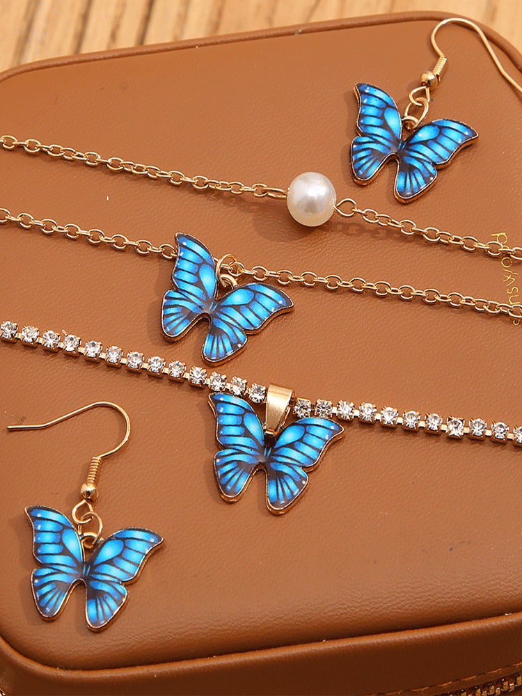 4 PC Blue Butterfly Jewelry - ECHOINE