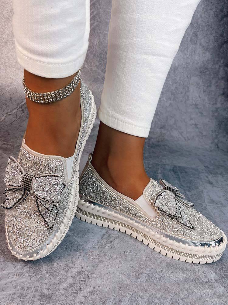 Bowknot Rhinestone Loafers Shoes | ECHOINE