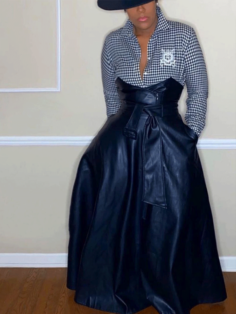 Irregular PU Leather Skirt With Belt - ECHOINE