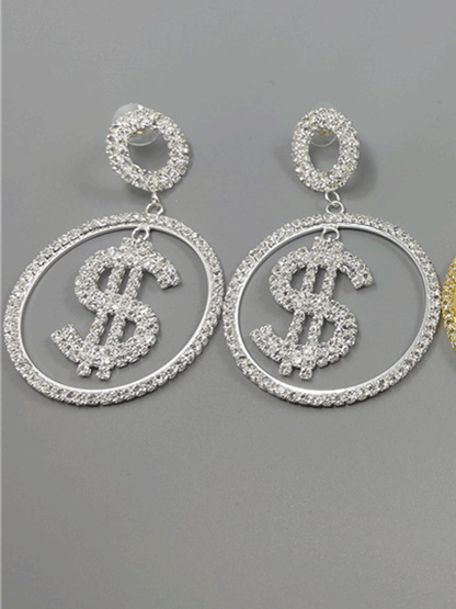 Dollar Shape Rhinestone Drop Earrings - ECHOINE