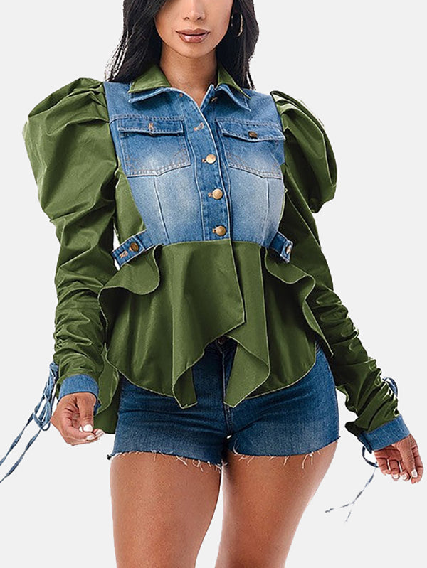 Peace Desert Graphic Asymmetric Printed Patchwork Sleeve Top