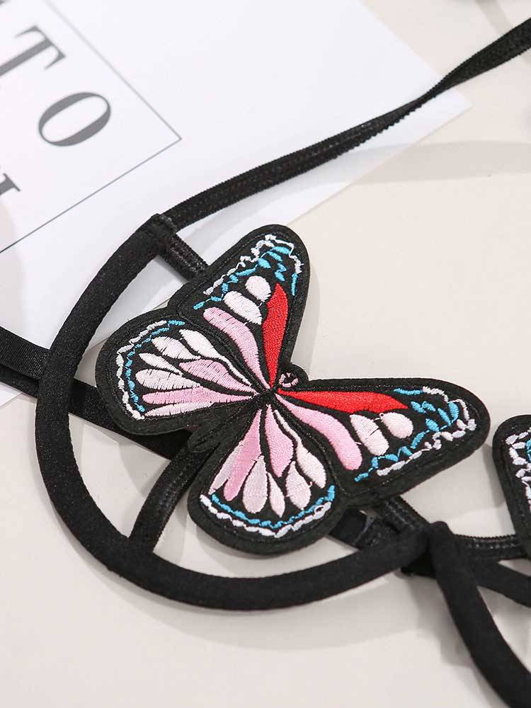 Butterfly Applique Underwire Harness Lingerie Set - ECHOINE