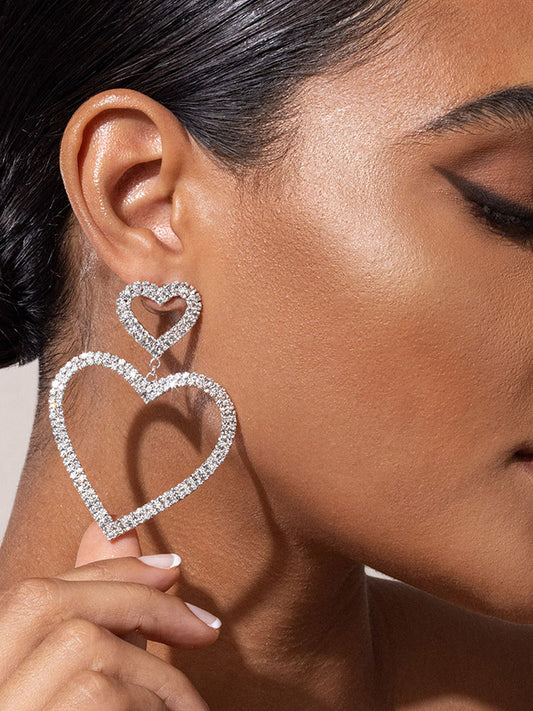 Diamante Heart Shape Drop Earrings - ECHOINE