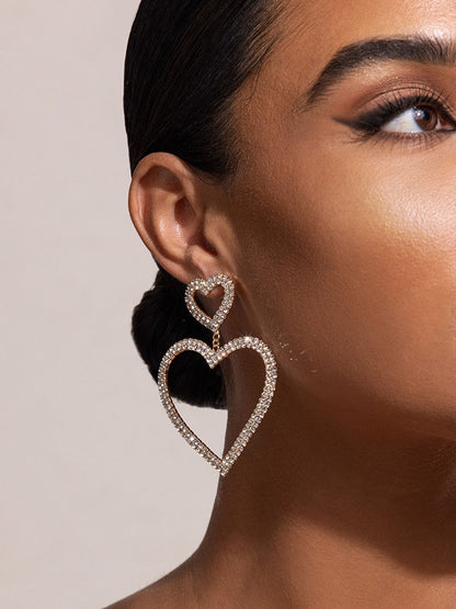 Diamante Heart Shape Drop Earrings - ECHOINE
