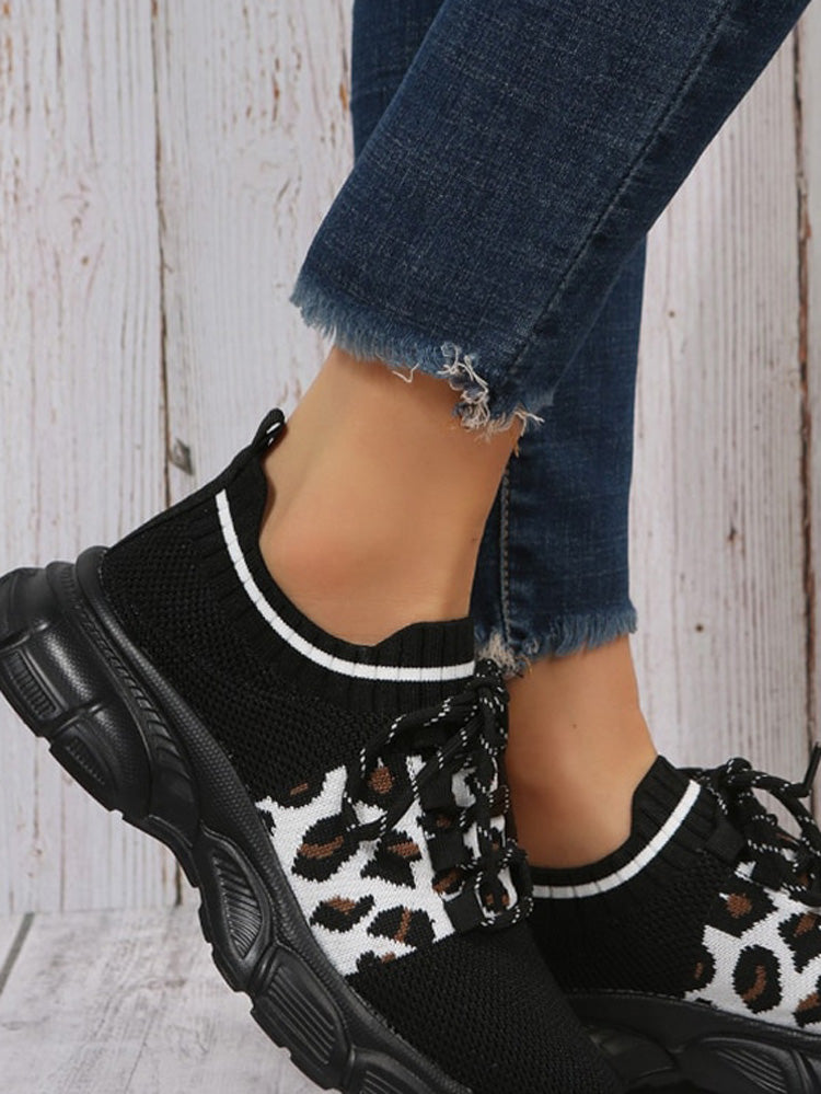 Leopard Solid Patchwork Sneakers - ECHOINE